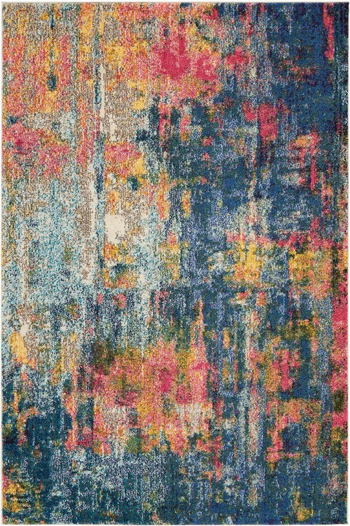 2' X 6' Blue And Yellow Abstract Power Loom Non Skid Area Rug